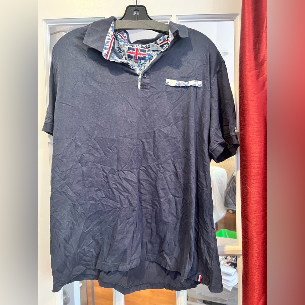 Classic Navy Polo Shirt with Patterned Collar